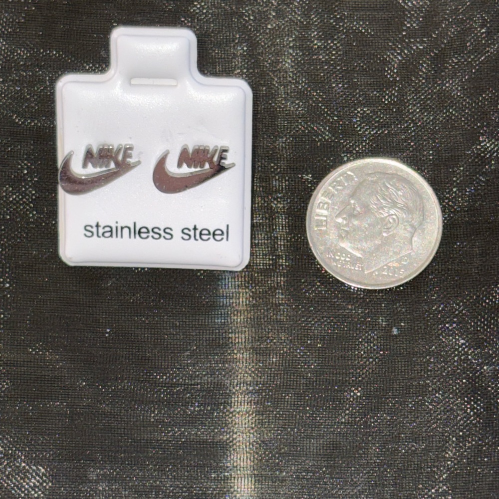 Nike Silver Stainless Steel Logo Earrings